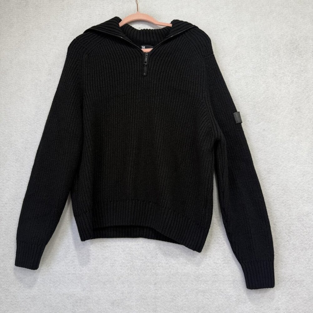 The Kooples Sweater Mens Small Black Wool Ribbed Half Zip Mock Neck Pullover